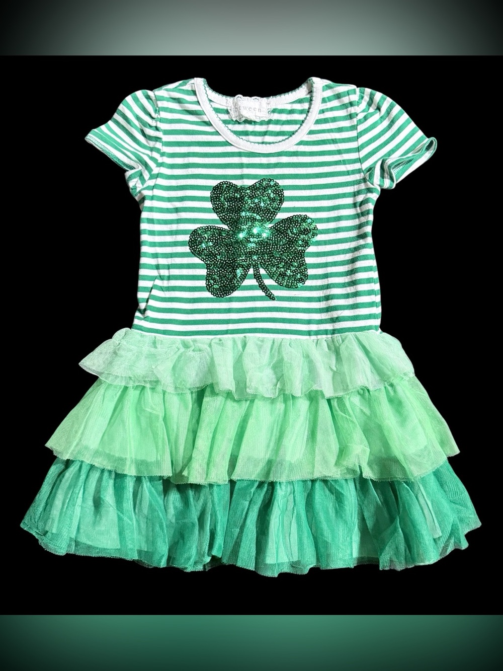 btween Girls Green Striped Tutu Dress Size 6 Sequins Shamrock Ruffle